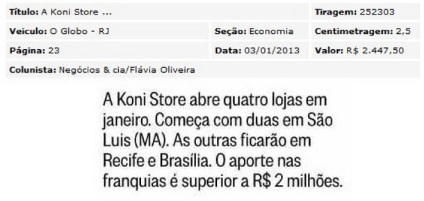 Koni Store abre 4 lojas em janeiro de 2013