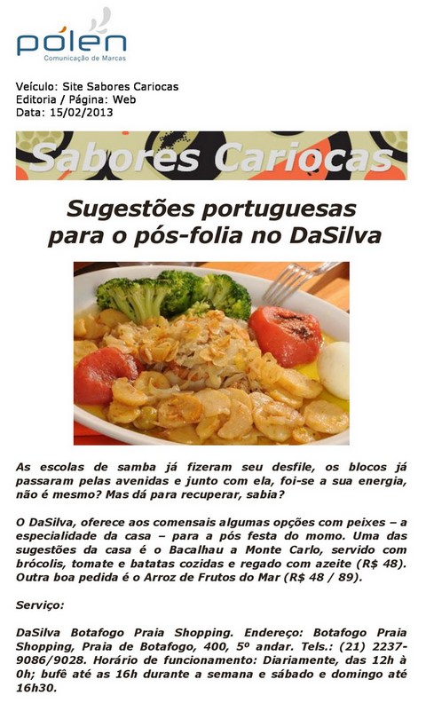 Sabores Cariocas: Sugestões portuguesas para o pós-folia no Da Silva