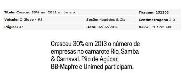 Aumenta o número de empresas no camarote do Rio, Samba & Carnaval