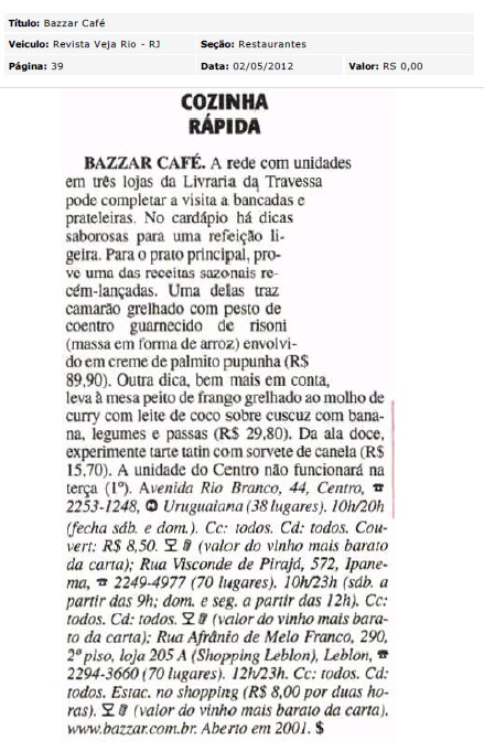 Cozinha Rapida no Bazzar Café