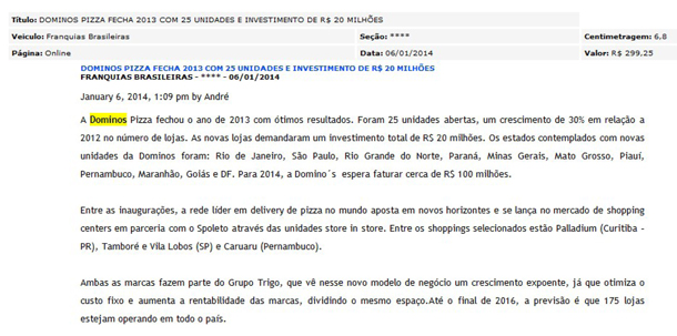 Domino's Pizza fecha 2013 com 25 unidades e investimentos de R$ 20 milhões