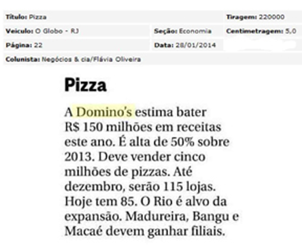 Domino’s apresenta balanço de 2013