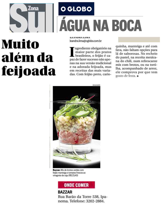 Bazzar sugere Mix de brotos com feijão manteiga no Globo Zona Sul