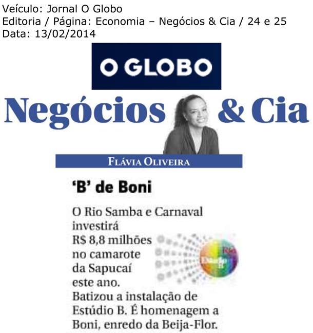 "B" de Boni - Jornal O Globo - Negócios & Cia